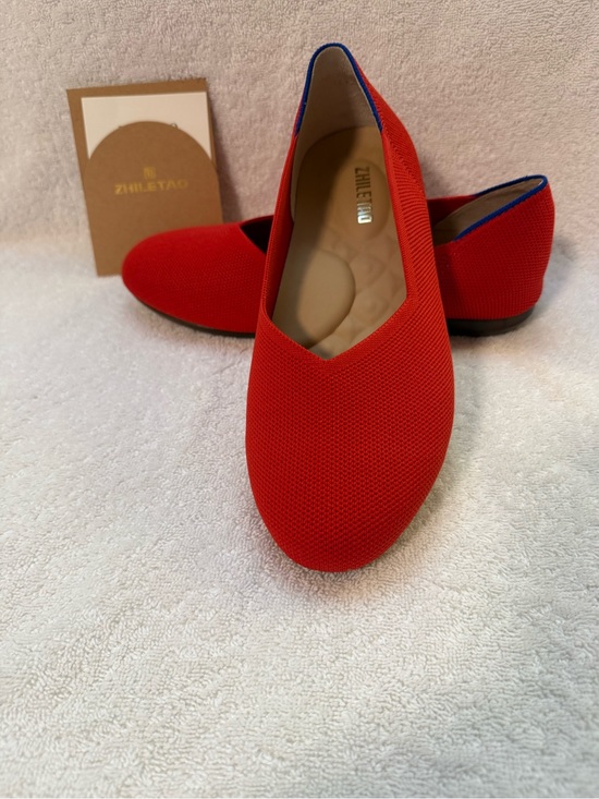 ZHILETAO Shoes - Red Knit Slip-On Women’s Flats Cushioned bluestripeheel bundle shoes fordiscount